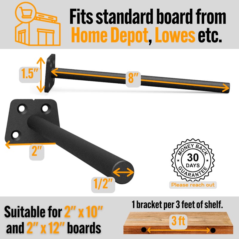 EVALD Hidden Floating Shelf Bracket | 8-Inch Heavy Duty Blind Shelf Support | Kitchen & Fireplace Mantel Bracket | Invisible Wall Mount Bracket 4 Pack - Image 3